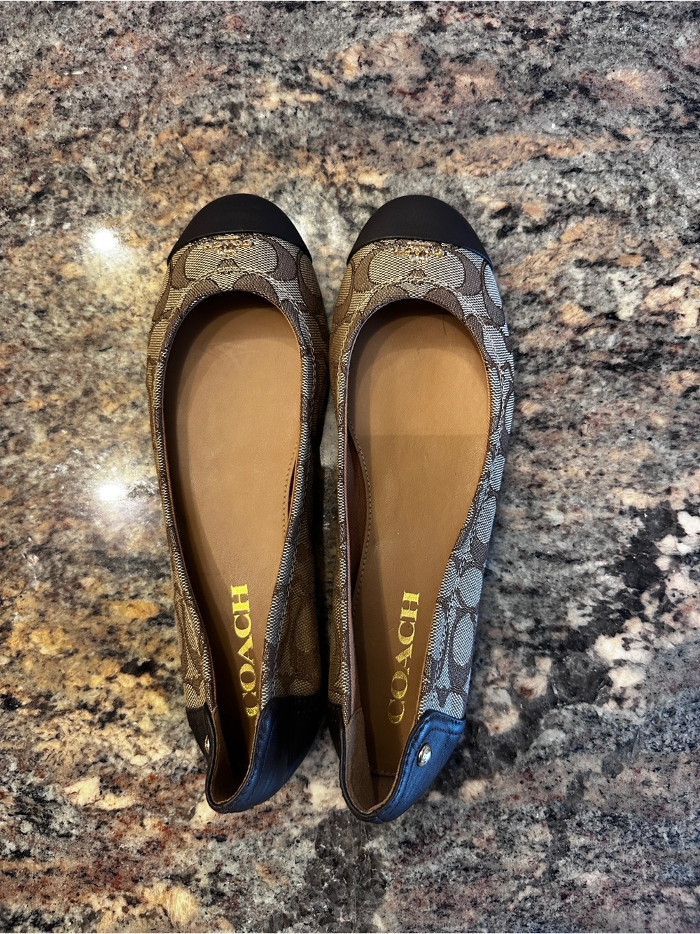 Coach Signature Canvas Ballet Flats with Dark Brown Leather Cap - Picture 3 of 5